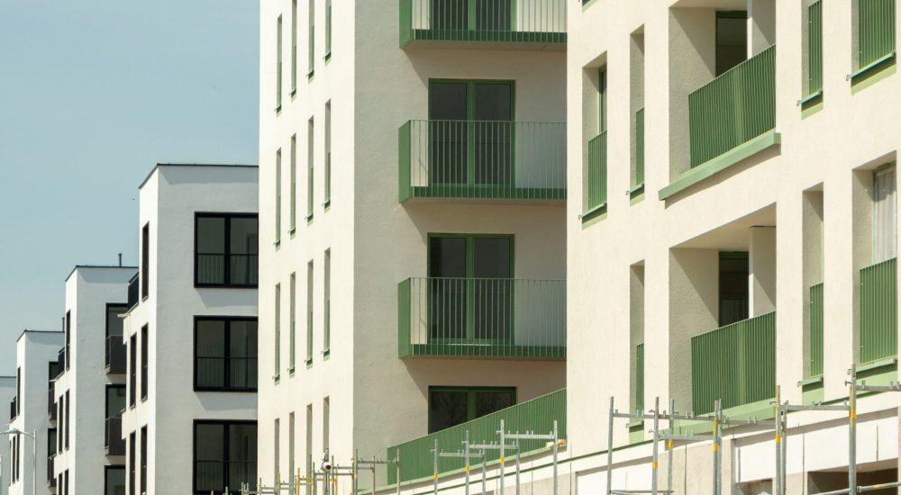 Contemporary apartment blocks in Wrocław, Poland under construction.